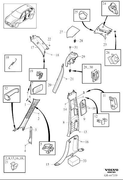 31426885 - Door Pillar Post Trim Set (Left, Lower, Charcoal, Interior ...